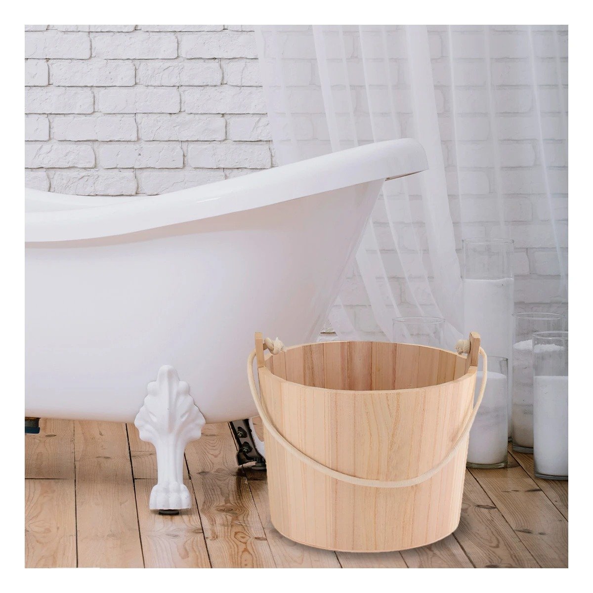 PACK2 BALDE DE MADERA CON AGARRADERA DE CUERDA 20X18CM DE ACABADO NATURAL SUAVE - 5