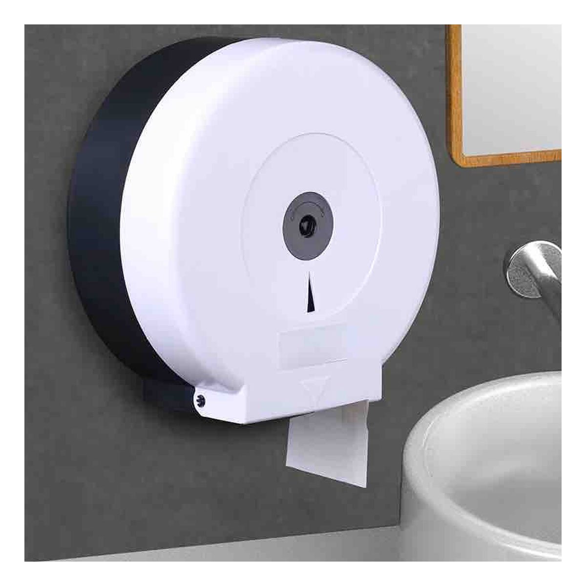 PORTAPAPEL HIGIENICO JUMBO EN BLANCO Y NEGRO PARA HOGAR Y AREAS COMPARTIDAS Y+PAPEL REGALO - 2