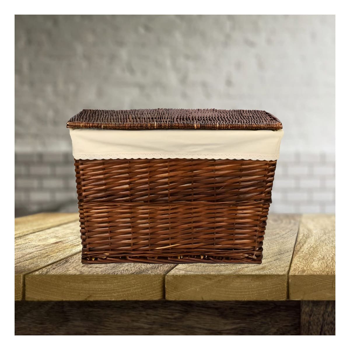 PACK2 CESTO DECORATIVO DE MIMBRE RECTANGULAR CON FORRO INTERIOR Y TAPA MARRON Y+PAPEL REGALO - 2