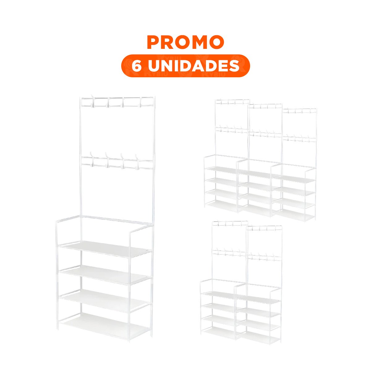PACK6 ESTANTE RECTO BLANCO CON PERCHEROS PARA ZAPATOS Y ROPA LIGERA EN CASA Y+REGALO STICKER - 1