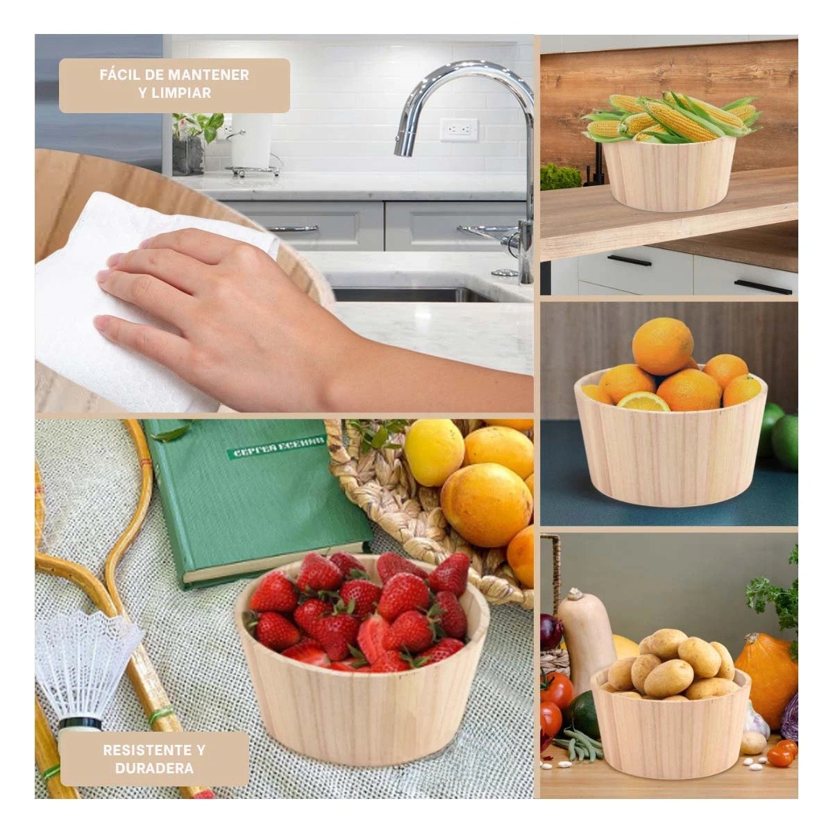 CUBO DE MADERA CIRCULAR 20X10CM PARA ORGANIZAR EL HOGAR CON MUCHA ELEGANCIA Y+PAPEL REGALO - 3