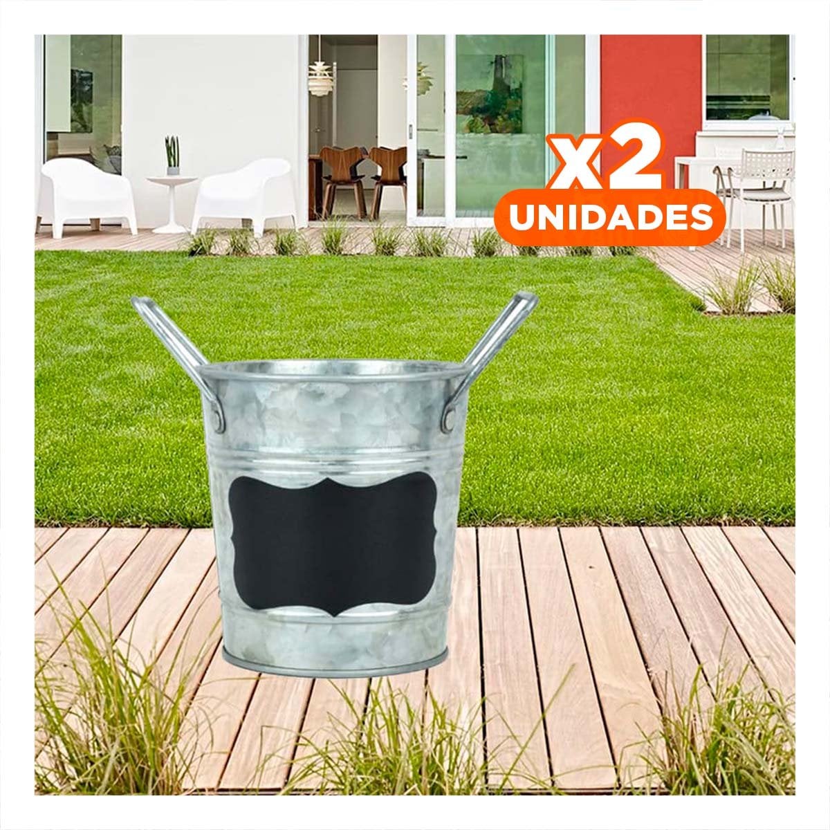 PACK2 MACETA CUBO DE METAL CON DOBLE AGARRADERA Y CUADRO PARA NOTA DECORATIVA - 1