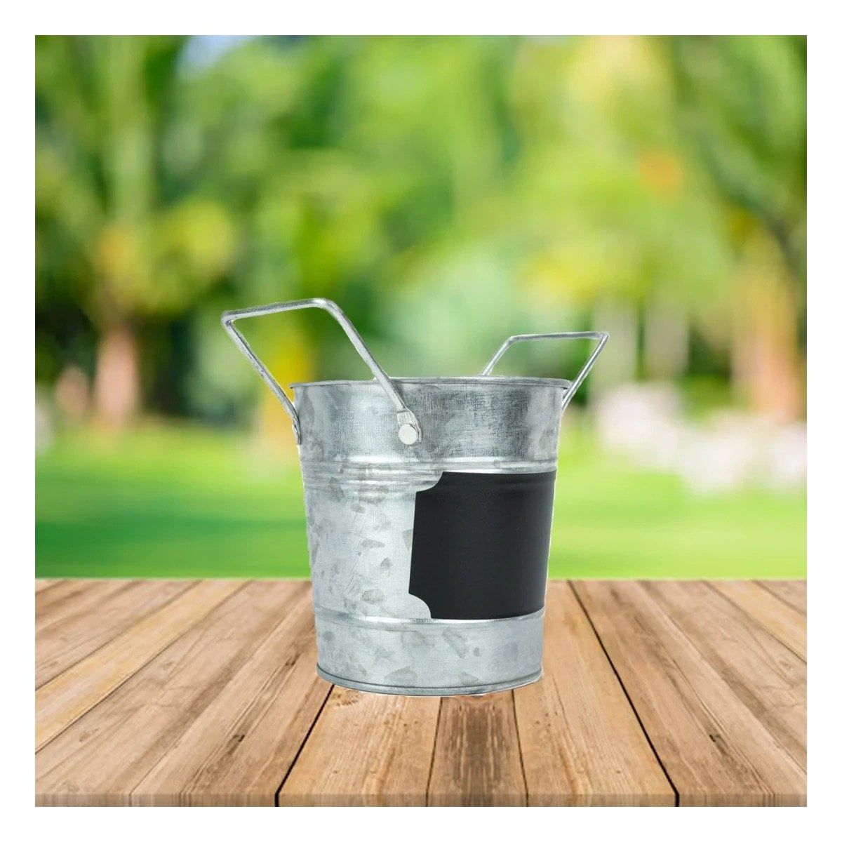 PACK2 MACETA CUBO DE METAL CON DOBLE AGARRADERA Y CUADRO PARA NOTA DECORATIVA - 2