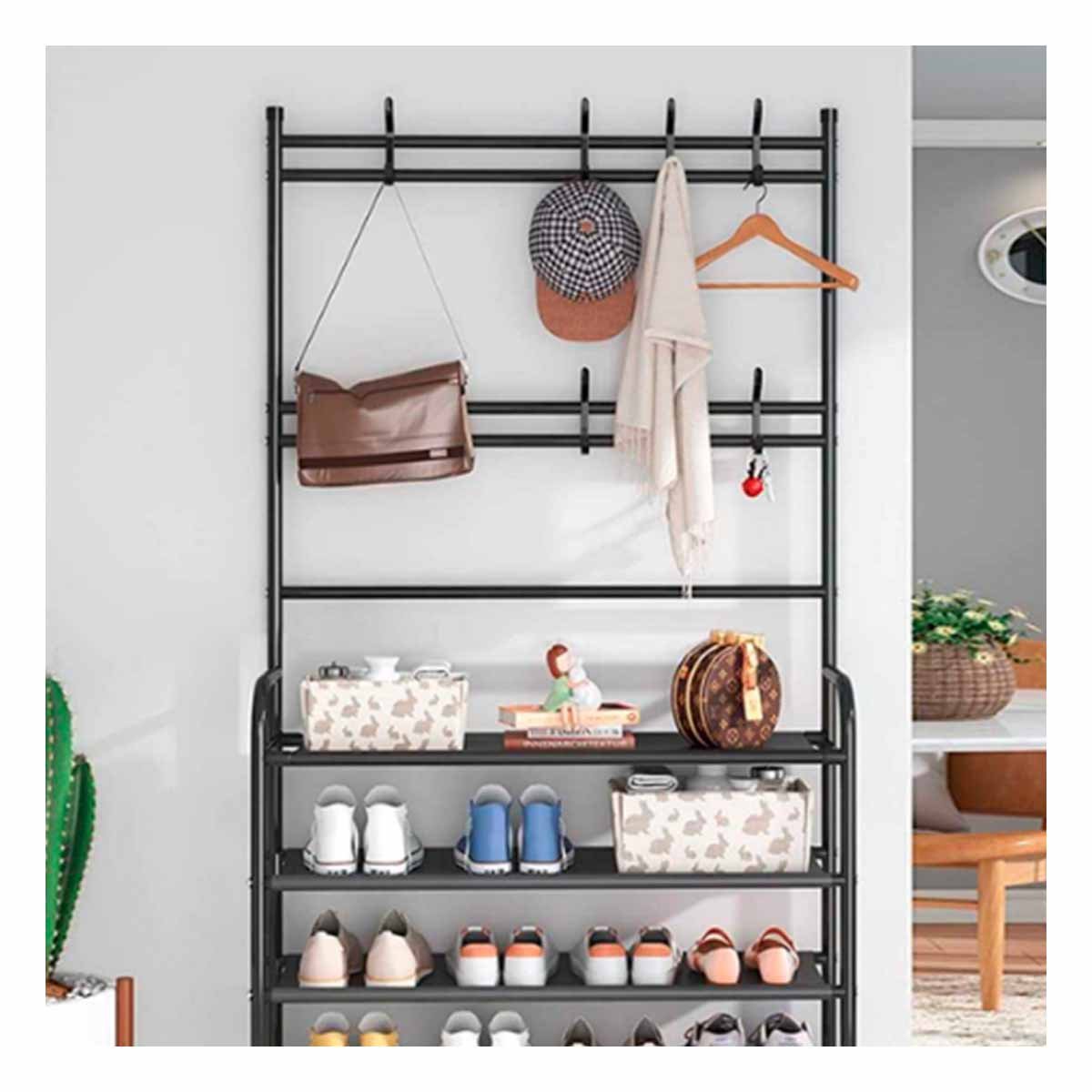 SOPORTE ZAPATERA ORGANIZADORA CON PERCHEROS CURVOS NEGRO PARA EL HOGAR Y+POST IT - 3