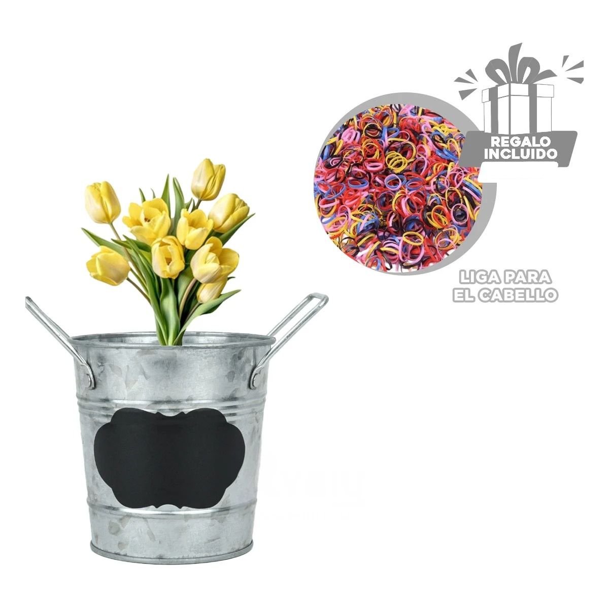 JARRON METALICO EN TONO PLATEADO CON DOBLE ASA Y CUADRO PARA MENSAJES Y+LIGAS REGALO - 2