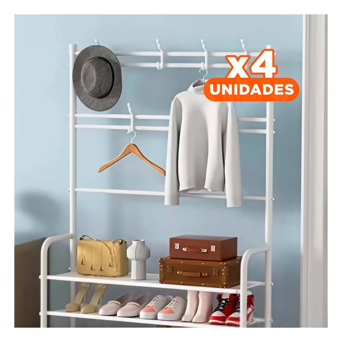 PACK4 MODULO DE CALZADO CON PERCHEROS CURVOS BLANCO PARA CASA Y+REGALO STICKER - 1