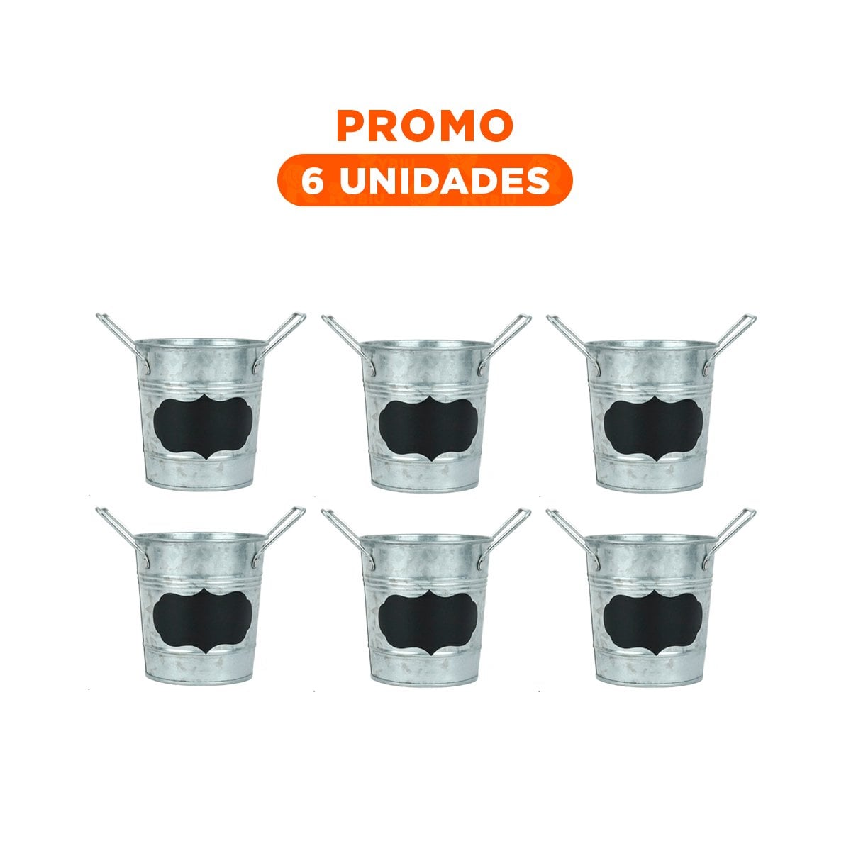 PACK6 CONTENEDOR CUBO DE METAL CON DOBLE AGARRADERA Y CUADRO DE NOTA DE JARDIN Y+REGALO STICKER - 1