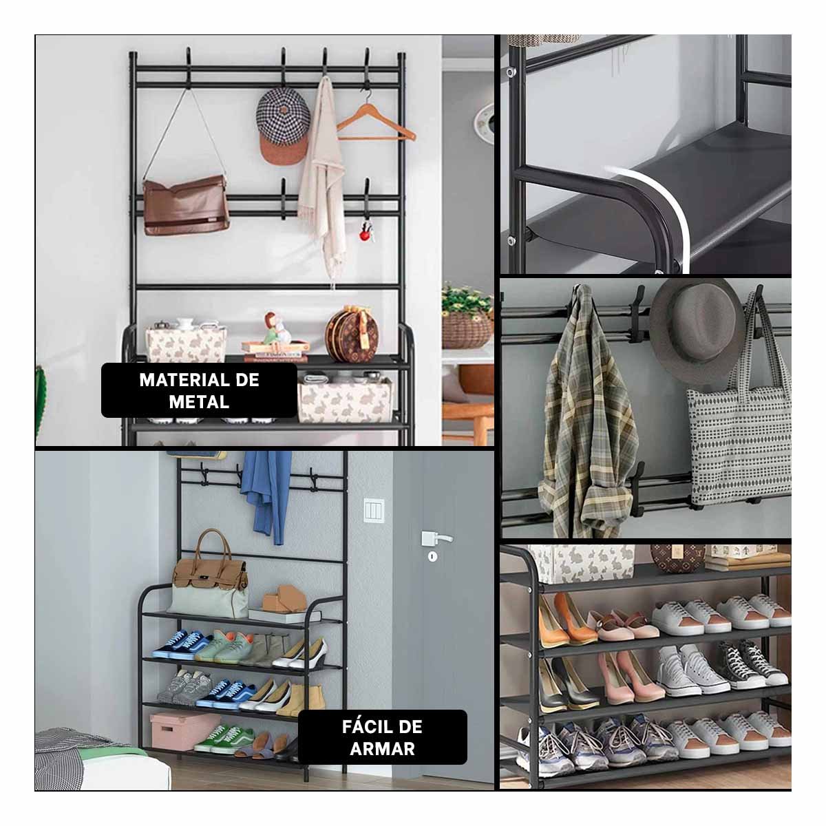 ORGANIZADOR ZAPATERA CURVA CON PERCHEROS NEGRO PARA MANTENER ORDEN Y+LIGAS REGALO - 1