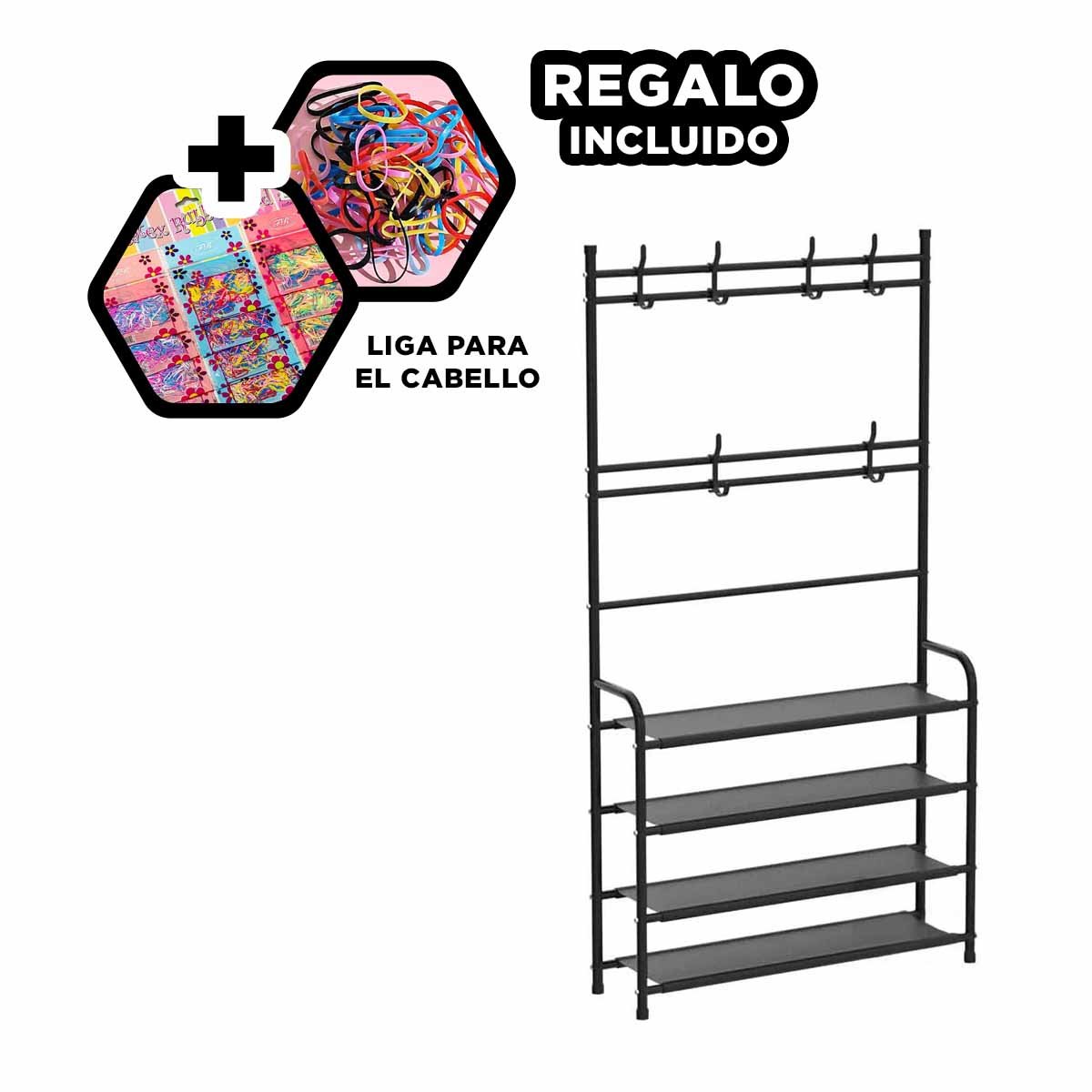ORGANIZADOR ZAPATERA CURVA CON PERCHEROS NEGRO PARA MANTENER ORDEN Y+LIGAS REGALO - 2