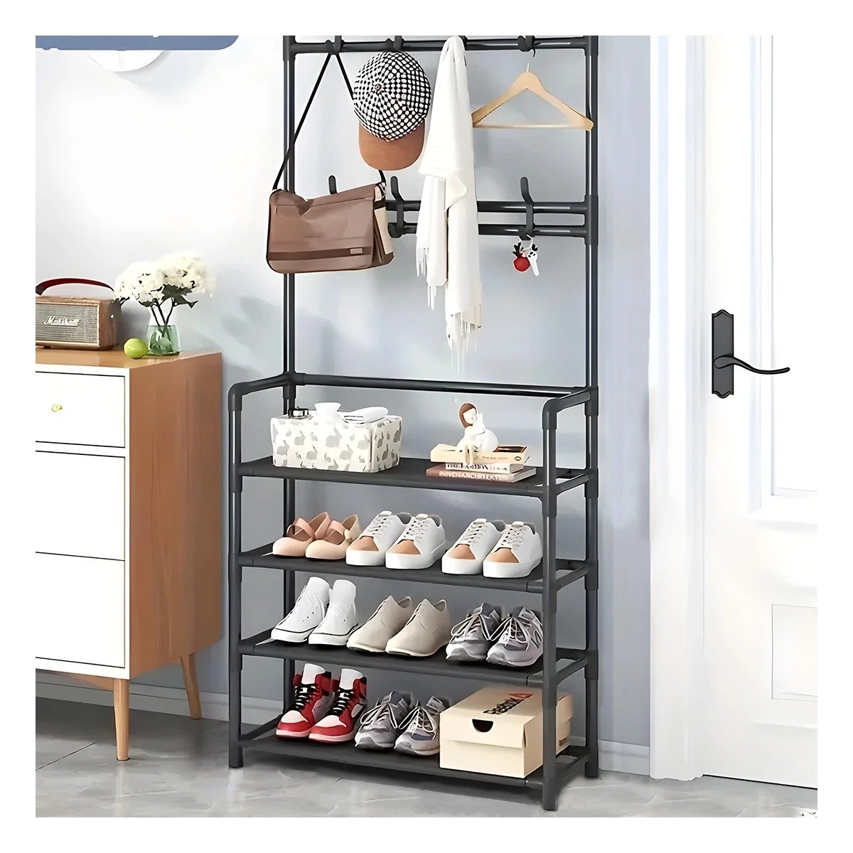 PACK2 MODULO ORGANIZADOR CON PERCHEROS RECTO NEGRO PARA ZAPATOS EN CASA - 3