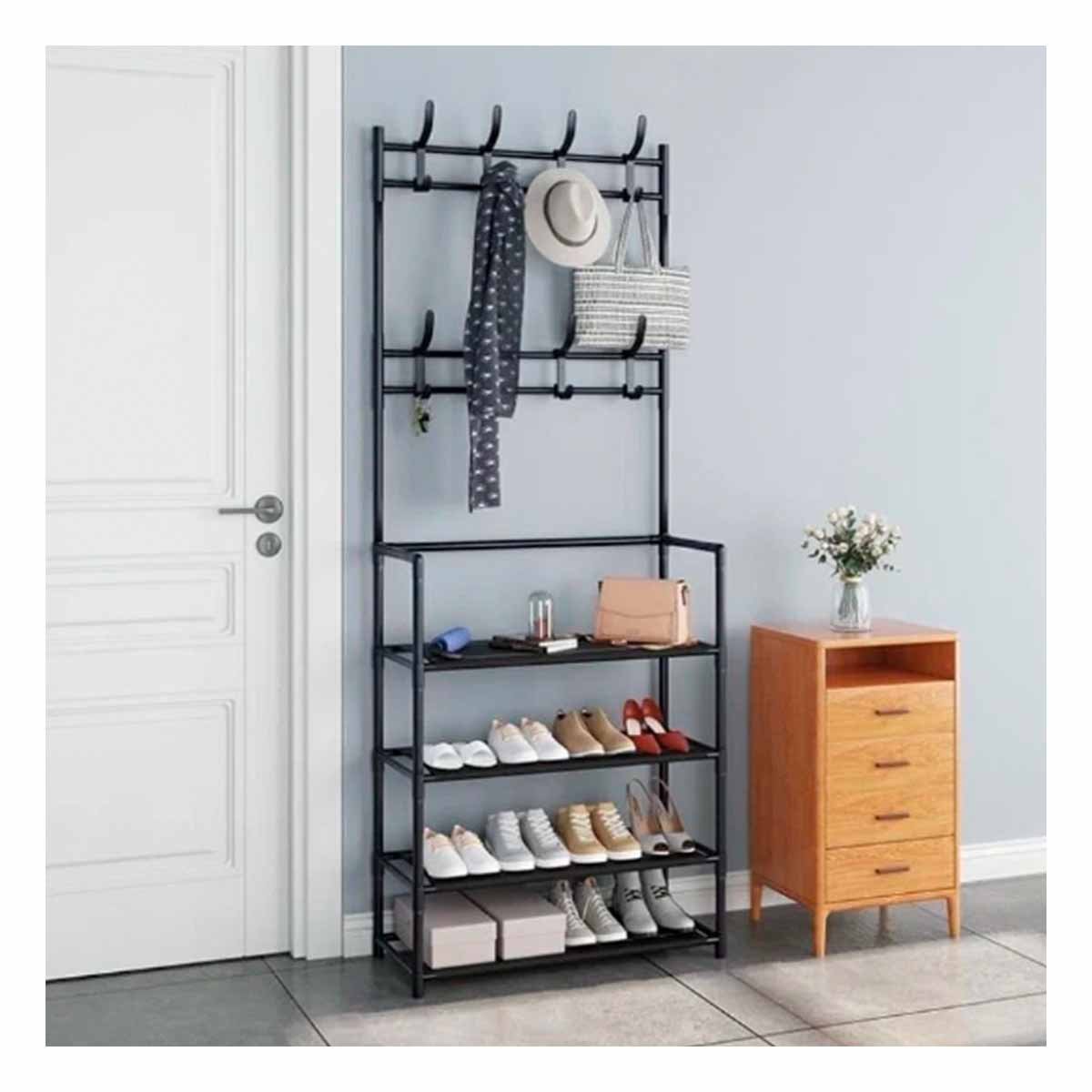 PACK2 MODULO ORGANIZADOR CON PERCHEROS RECTO NEGRO PARA ZAPATOS EN CASA - 5