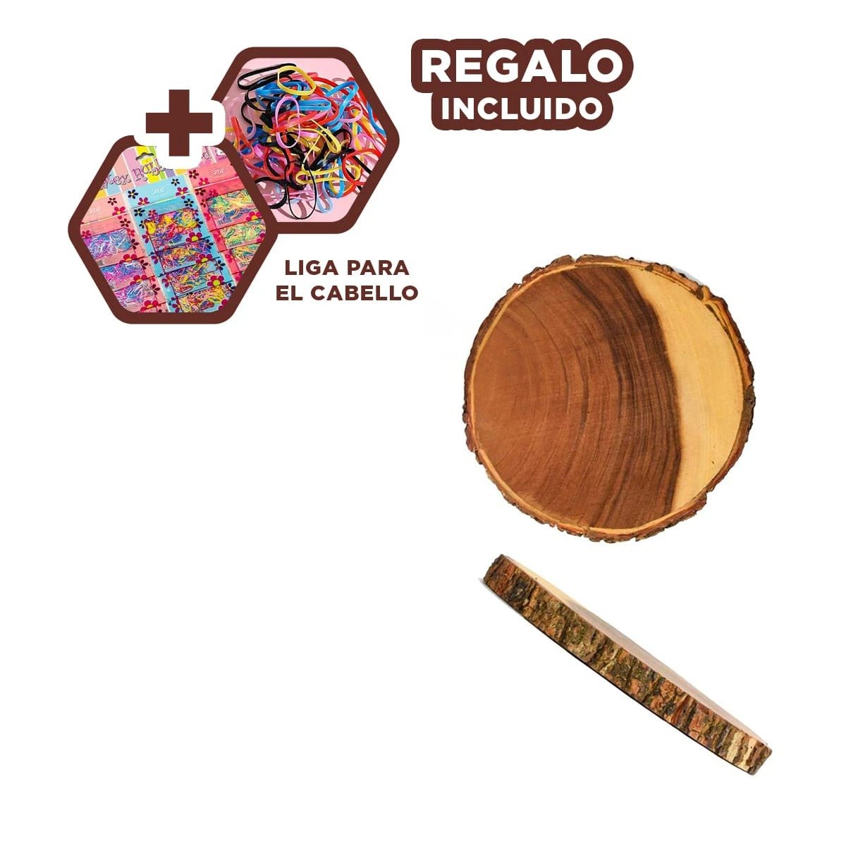 PLATO CIRCULAR DE MADERA 33CM DECORACION NATURAL PARA USO EN CASA Y REUNIONES Y+LIGAS REGALO - 2