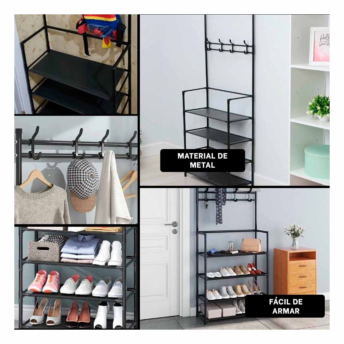 SOPORTE ORGANIZADOR CON PERCHEROS RECTO NEGRO PARA CALZADO EN HOGAR Y+POST IT - 2