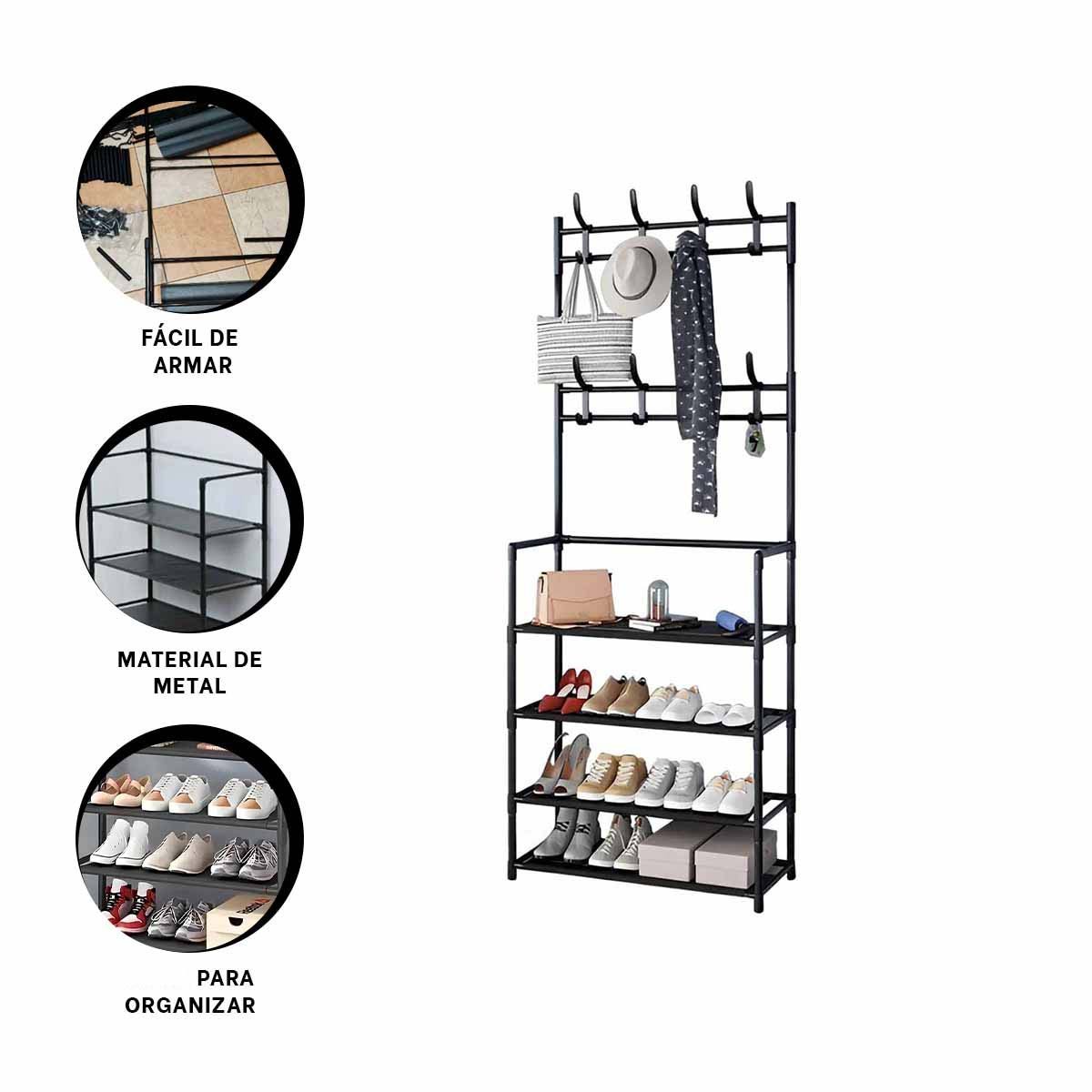 SOPORTE ORGANIZADOR CON PERCHEROS RECTO NEGRO PARA CALZADO EN HOGAR Y+POST IT - 5