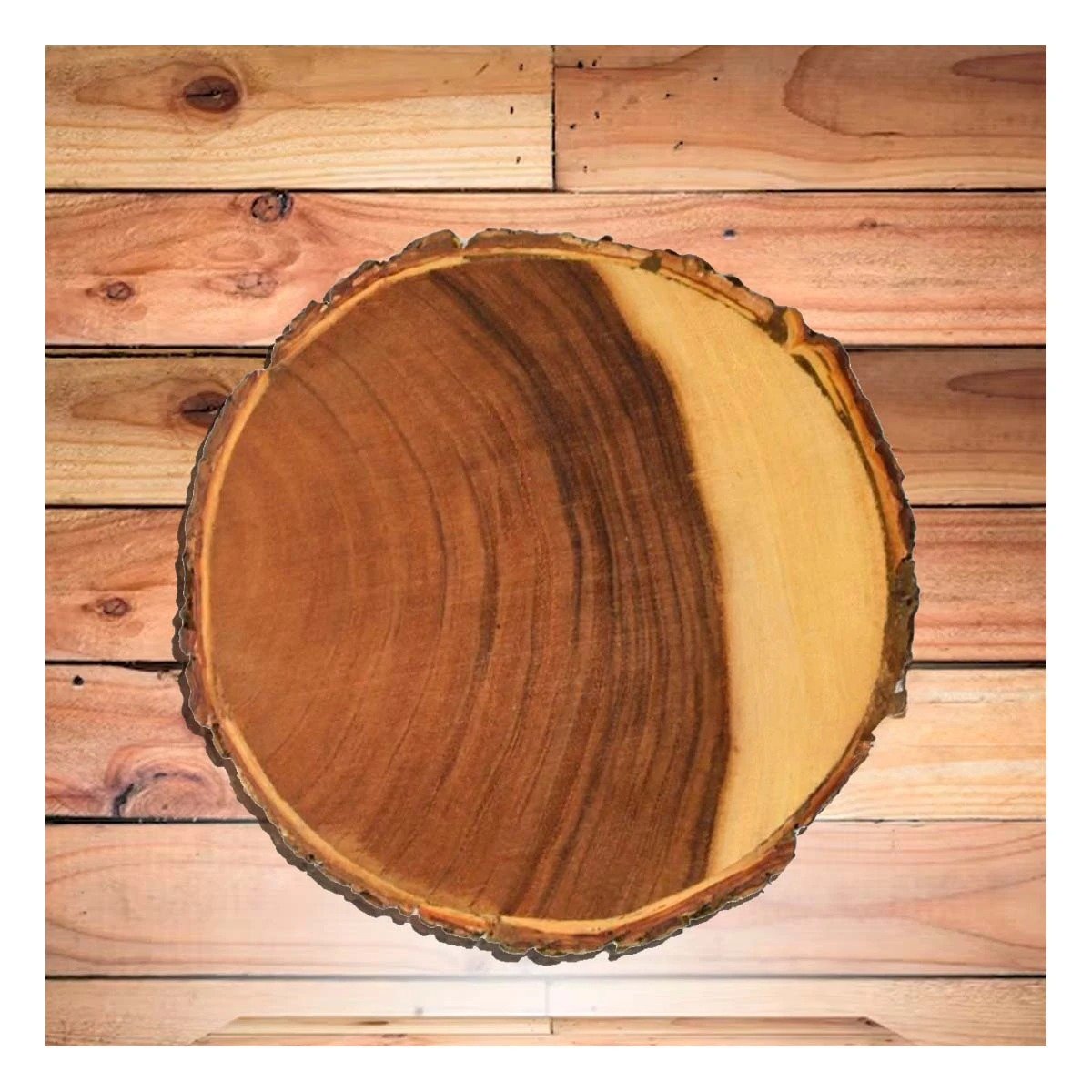 CHAROLA CIRCULAR DE MADERA 33CM PARA DECORACION DE HOGAR EN MESA CENTRAL Y+PAPEL REGALO - 2