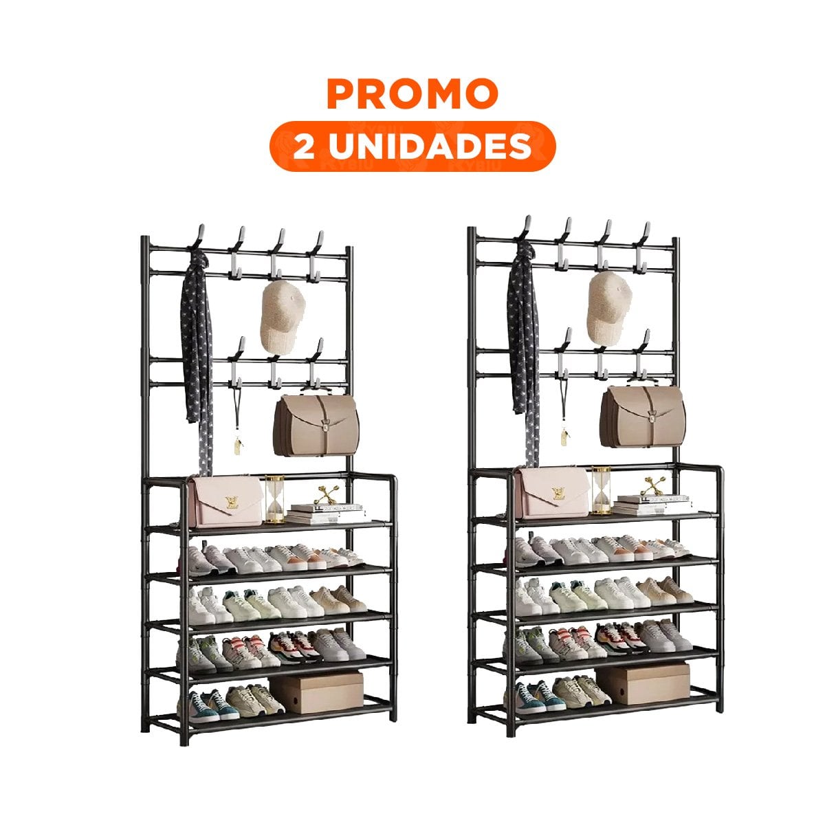 PACK2 MUEBLE CON PERCHEROS RECTO COLOR NEGRO PARA ORGANIZAR CALZADO Y+REGALO STICKER - 1
