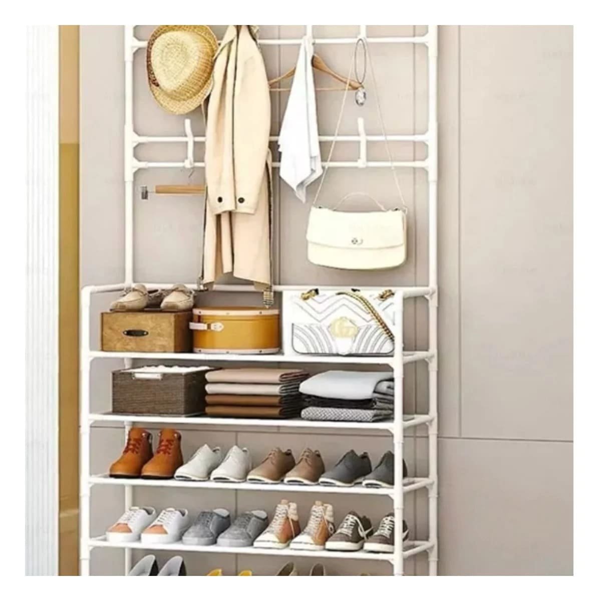 PACK4 ESTANTERIA ZAPATERO ORGANIZADOR CON PERCHEROS RECTO BLANCO PARA CASA Y+REGALO STICKER - 3