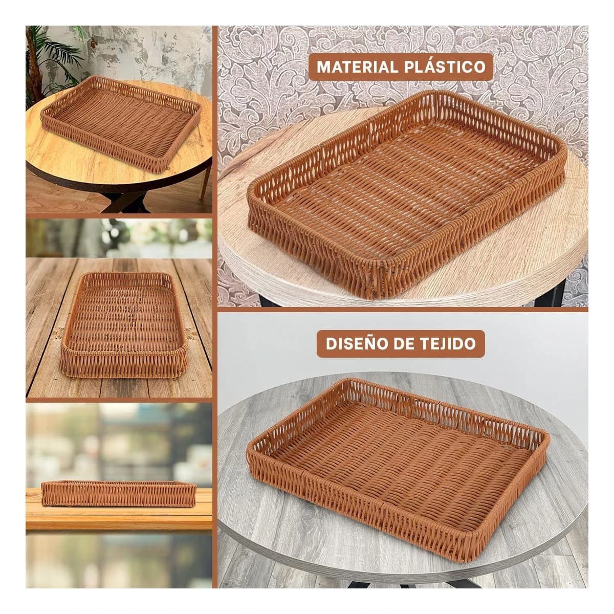 CESTO RECTANGULAR DE PLASTICO TEJIDO 30X20X4CM CON DISEÑO ELEGANTE PARA DECORACION Y+POST IT - 2