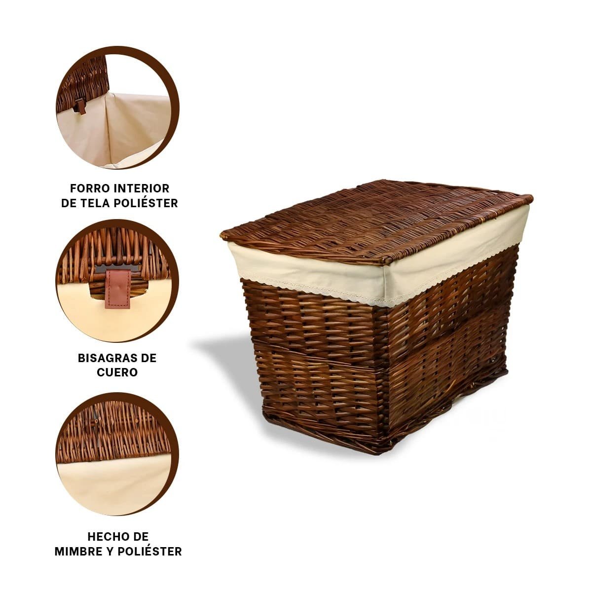 ORGANIZADOR DE MIMBRE RECTANGULAR CON FORRO INTERIOR Y TAPA PARA HOGAR MARRON Y+POST IT - 5