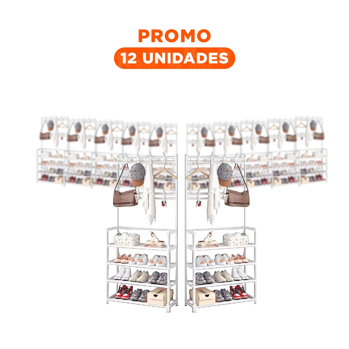 PACK12 UNIDAD ZAPATERO ORGANIZADOR CON PERCHEROS RECTO BLANCO PARA HOGAR - 1