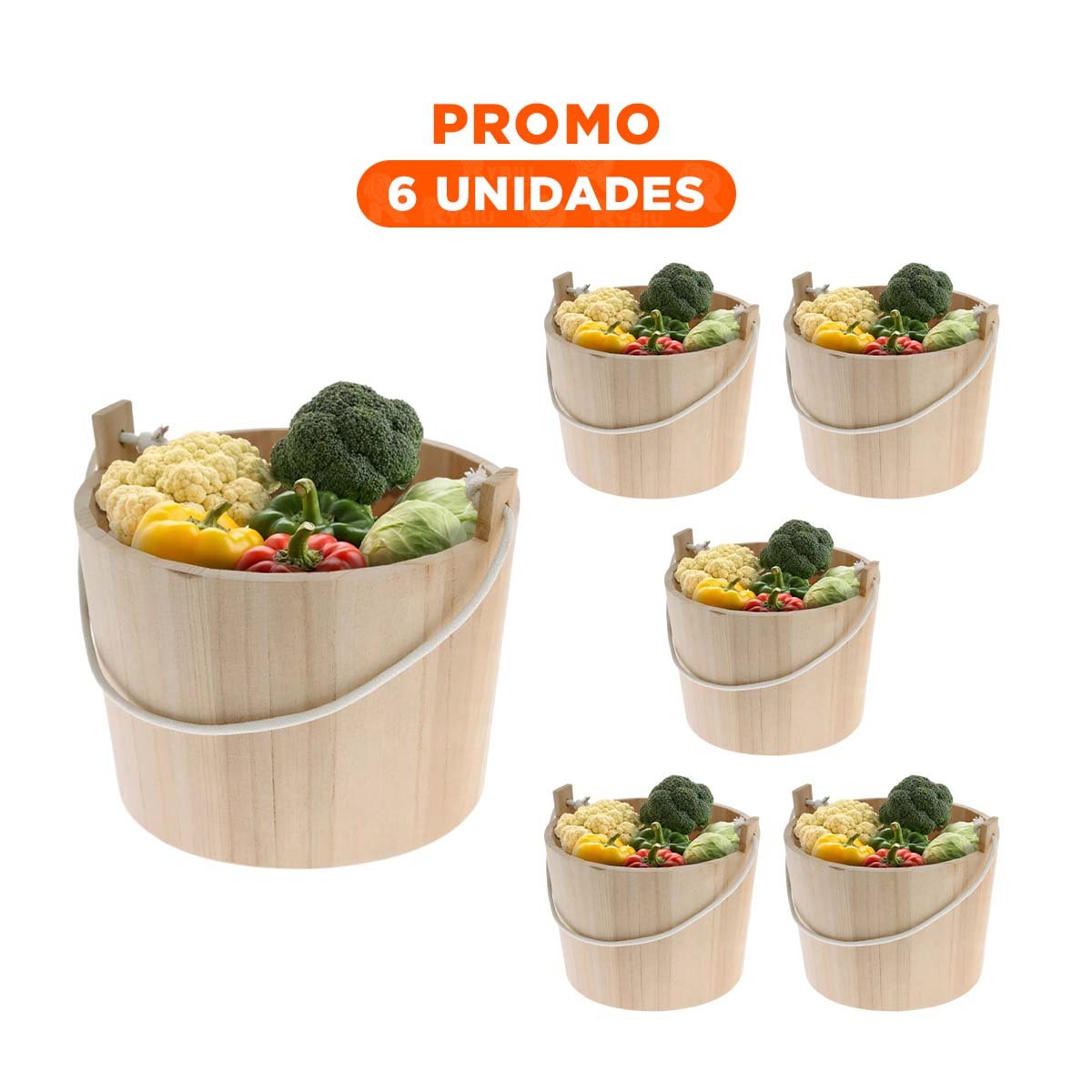 PACK6 CUBO DE MADERA CON AGARRADERA DE CUERDA 24X20CM BASE FIRME DE CALIDAD Y+REGALO STICKER - 1