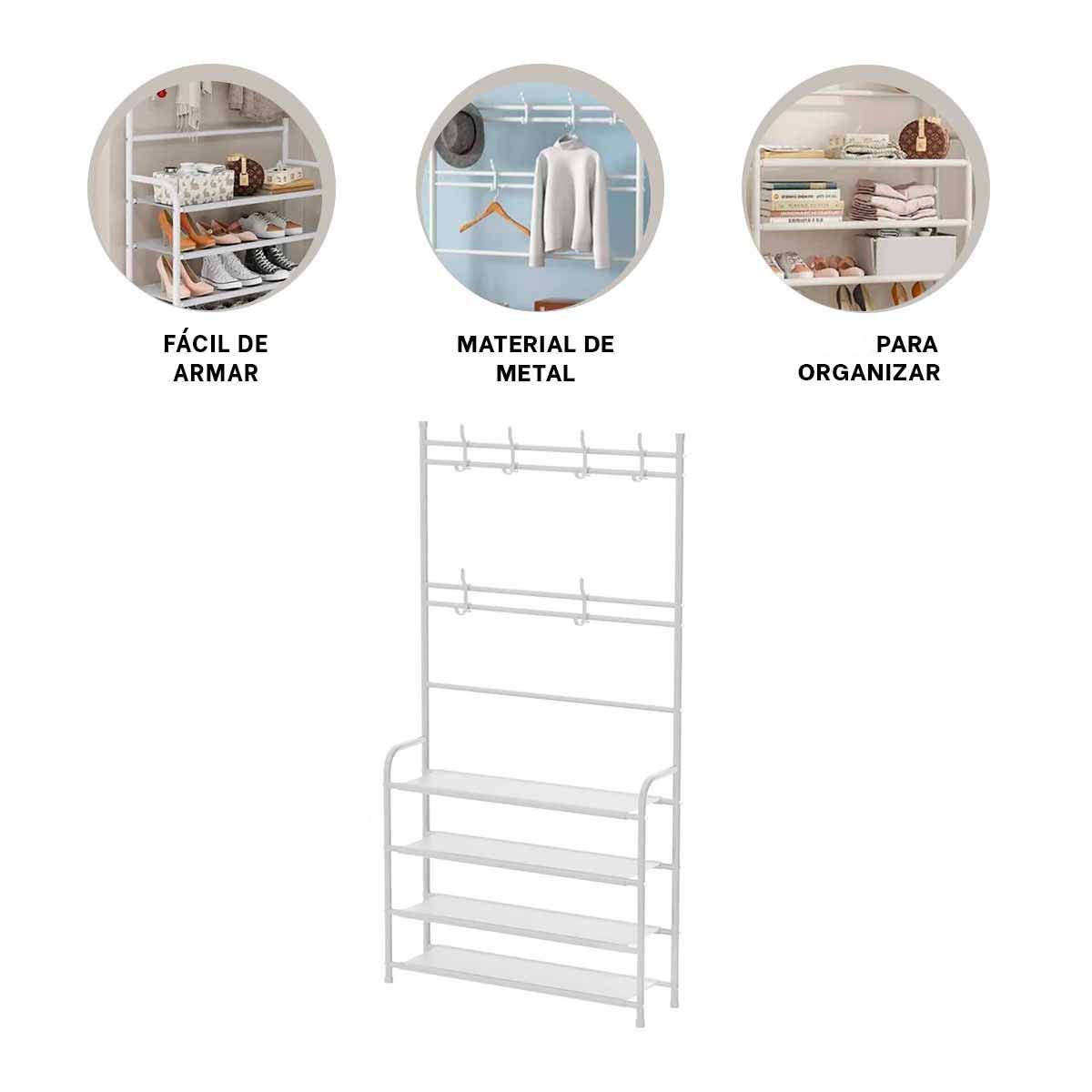 ORGANIZADOR DE CALZADO CON PERCHEROS CURVOS BLANCO PARA CASA FUNCIONAL Y+PAPEL REGALO - 5