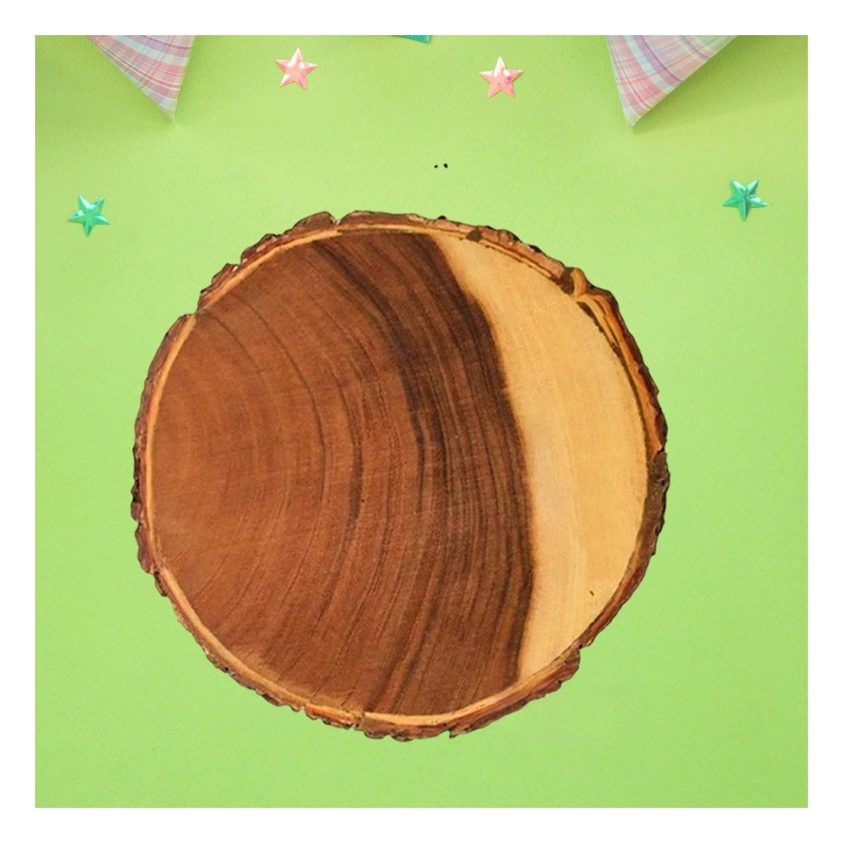 CHAROLA CIRCULAR DE MADERA PARA DECORACION DE HOGAR Y CASA CON TOQUE NATURAL Y+PAPEL REGALO - 1
