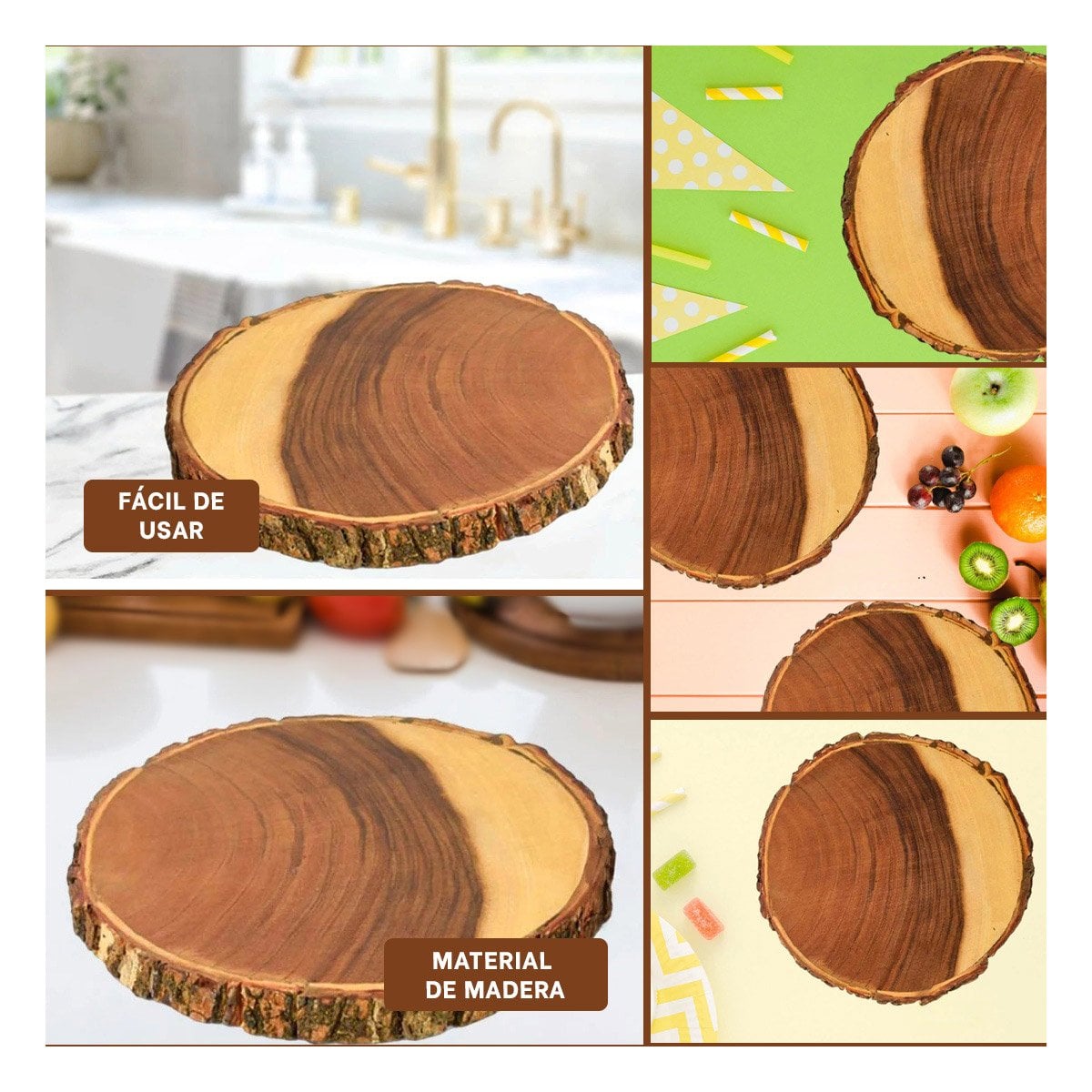 CHAROLA CIRCULAR DE MADERA PARA DECORACION DE HOGAR Y CASA CON TOQUE NATURAL Y+PAPEL REGALO - 3