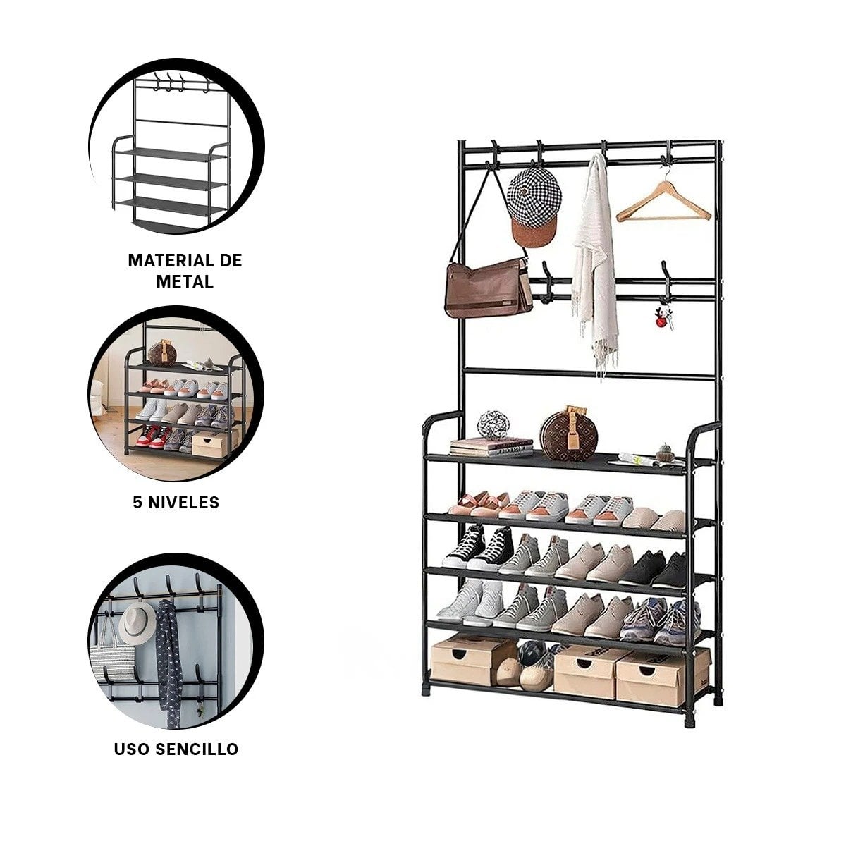 ZAPATERA ORGANIZADORA COMPACTA PARA MANTENER CALZADO 5 NIVELES NEGRO Y+PAPEL REGALO - 5