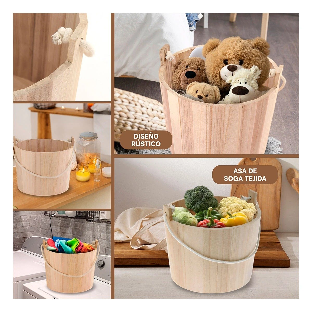 TIESTO DE MADERA CON AGARRADERA DE CUERDA 24X20CM PARA PLANTAS DE INTERIOR Y+POST IT - 2
