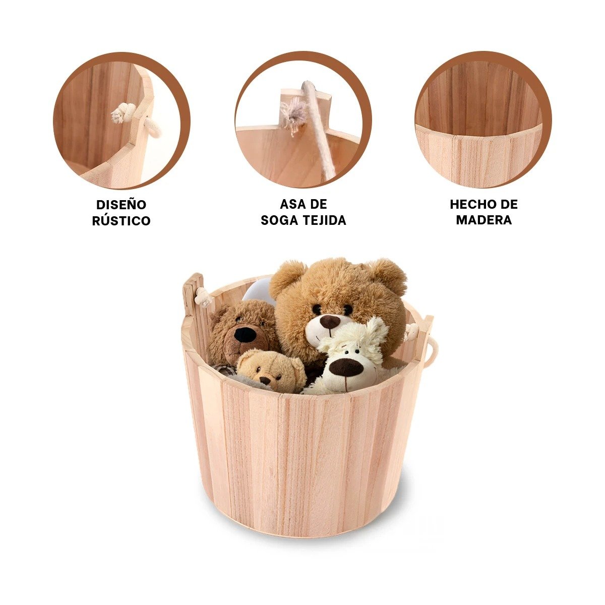 TIESTO DE MADERA CON AGARRADERA DE CUERDA 24X20CM PARA PLANTAS DE INTERIOR Y+POST IT - 5