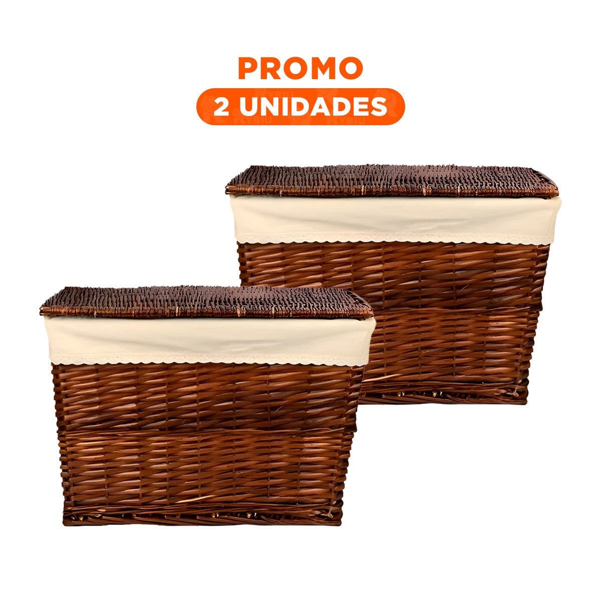 PACK2 CAJA DECORATIVA DE MIMBRE RECTANGULAR CON FORRO INTERIOR Y TAPA MARRON Y+REGALO STICKER - 1