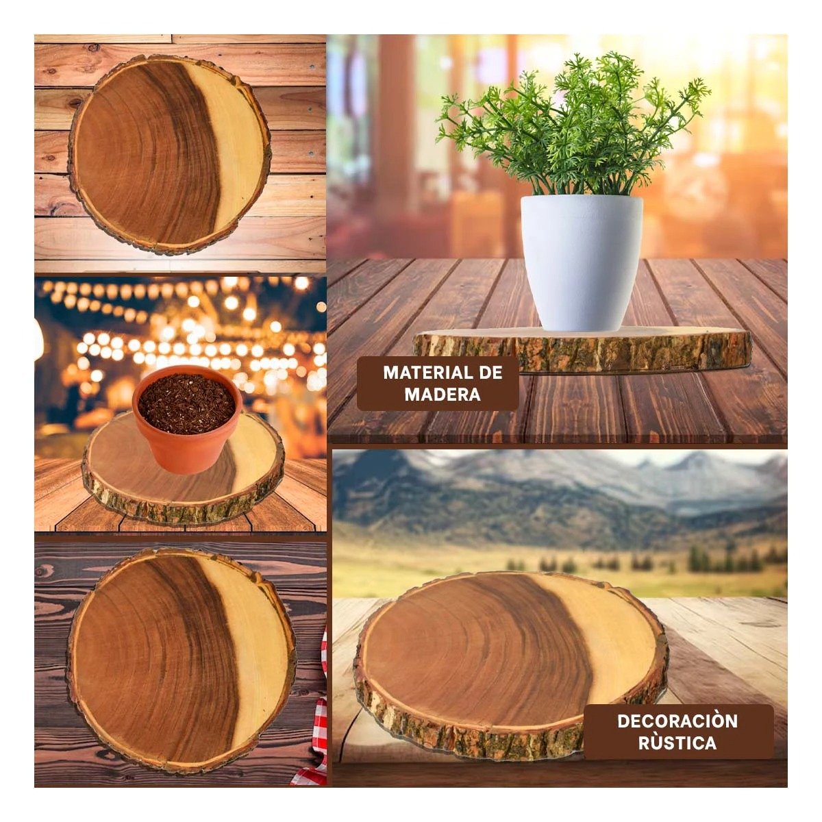 BANDEJA CIRCULAR DE MADERA 33CM PARA DECORACION DE HOGAR EN MESA Y SALA - 2