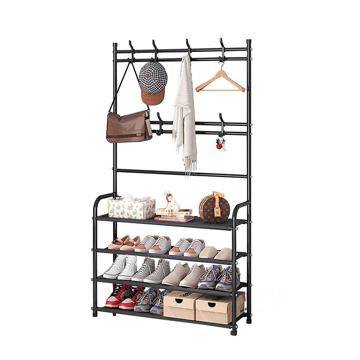 PACK2 ESTANTE ZAPATERA CURVA NEGRO CON PERCHEROS PARA DORMITORIO Y+REGALO STICKER - 2