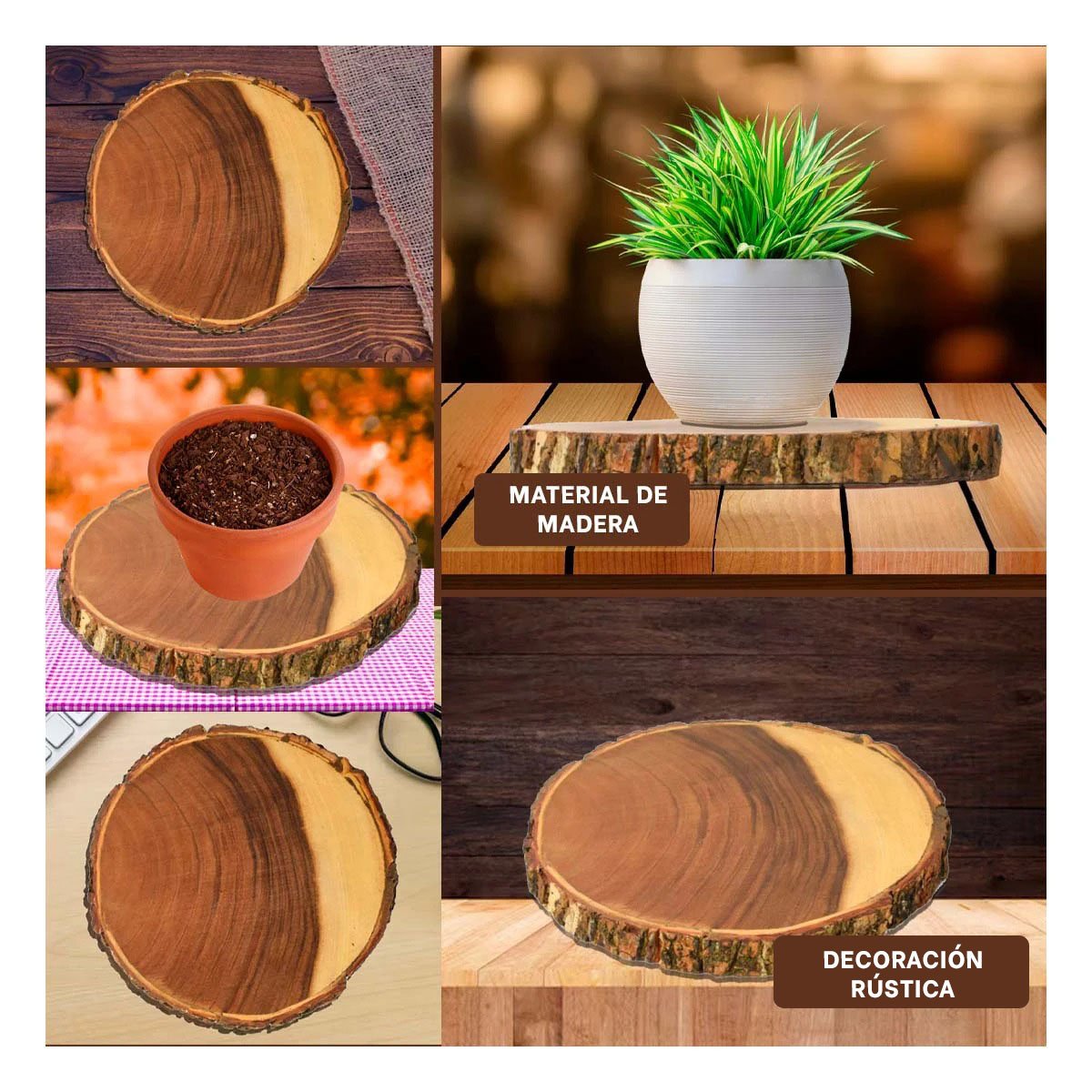 BASE CIRCULAR DE MADERA NATURAL PARA DECORACION DE CASA EN SALA Y COMEDOR Y+LIGAS REGALO - 1