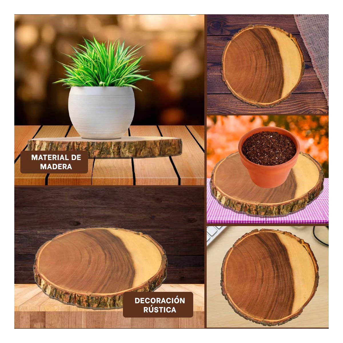 PLATO CIRCULAR DE MADERA PARA DECORACION DE CASA EN MESA Y SALA Y+PAPEL REGALO - 3