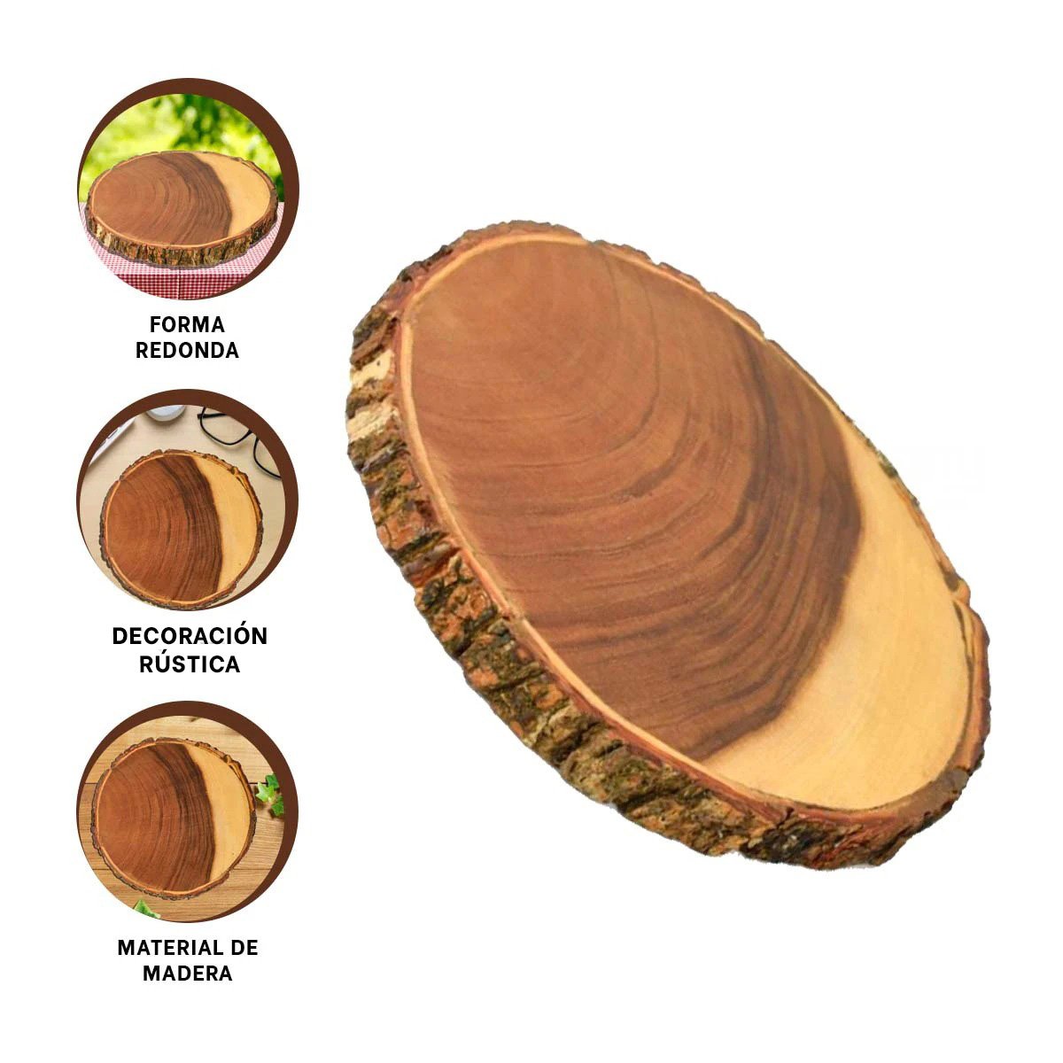 PLATO CIRCULAR DE MADERA PARA DECORACION DE CASA EN MESA Y SALA Y+PAPEL REGALO - 5