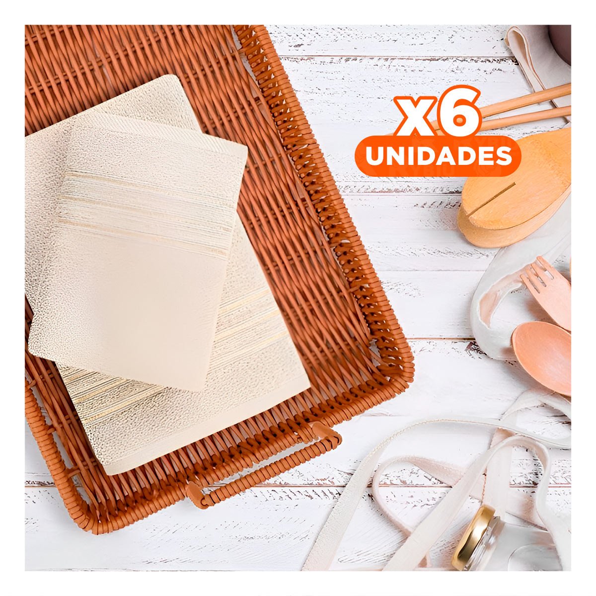 PACK6 PIEZA RECTANGULAR CON ASAS TEJIDO PARA SERVIR Y ORGANIZAR EN HOGAR Y+PAPEL REGALO - 1