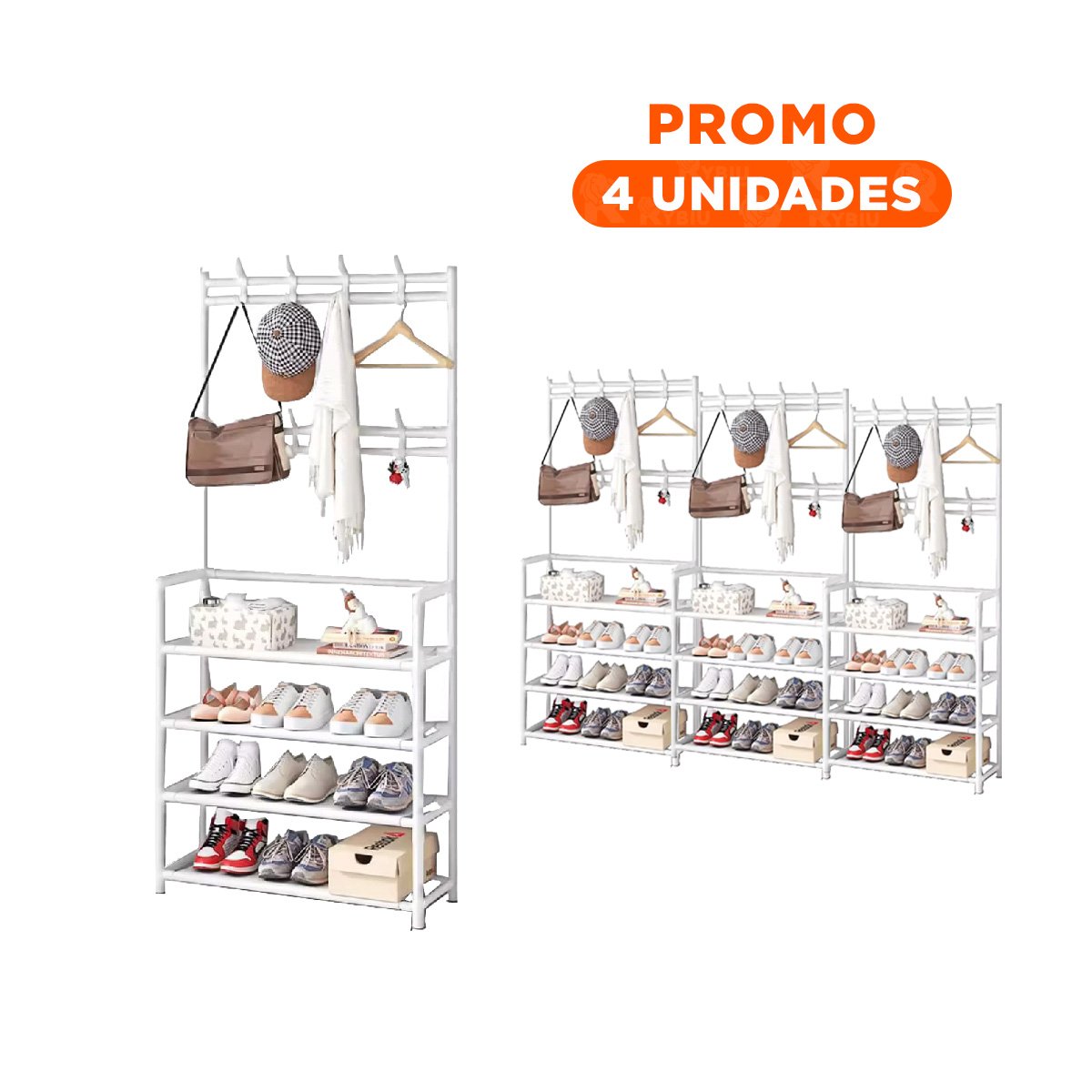 PACK4 RACK ZAPATERO ORGANIZADOR CON PERCHEROS RECTO BLANCO PARA ORDEN EN CASA - 1