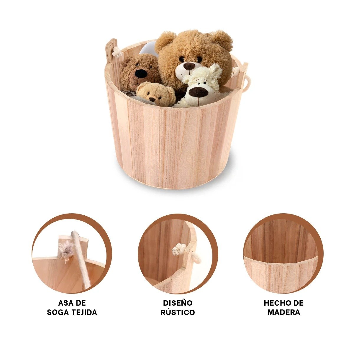 TIESTO DE MADERA CON AGARRADERA DE CUERDA 20X18CM PARA PLANTAS DE INTERIOR Y+POST IT - 5