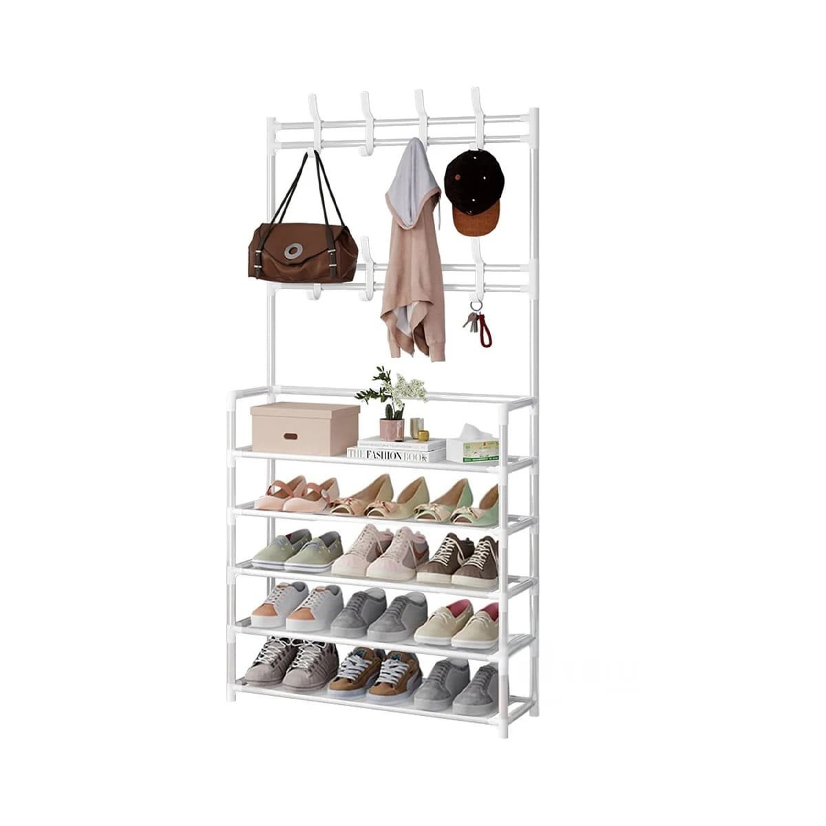 PACK12 MOBILIARIO RECTO ZAPATERO CON PERCHEROS BLANCO PARA ESPACIOS DEL HOGAR Y+REGALO STICKER - 2