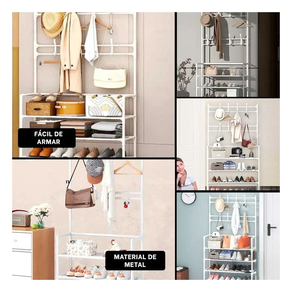 PACK2 ESTRUCTURA ZAPATERO ORGANIZADOR CON PERCHEROS RECTO BLANCO PARA CASA Y+PAPEL REGALO - 3