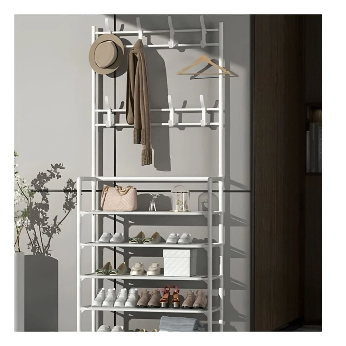 PACK2 ESTRUCTURA ZAPATERO ORGANIZADOR CON PERCHEROS RECTO BLANCO PARA CASA Y+PAPEL REGALO - 5