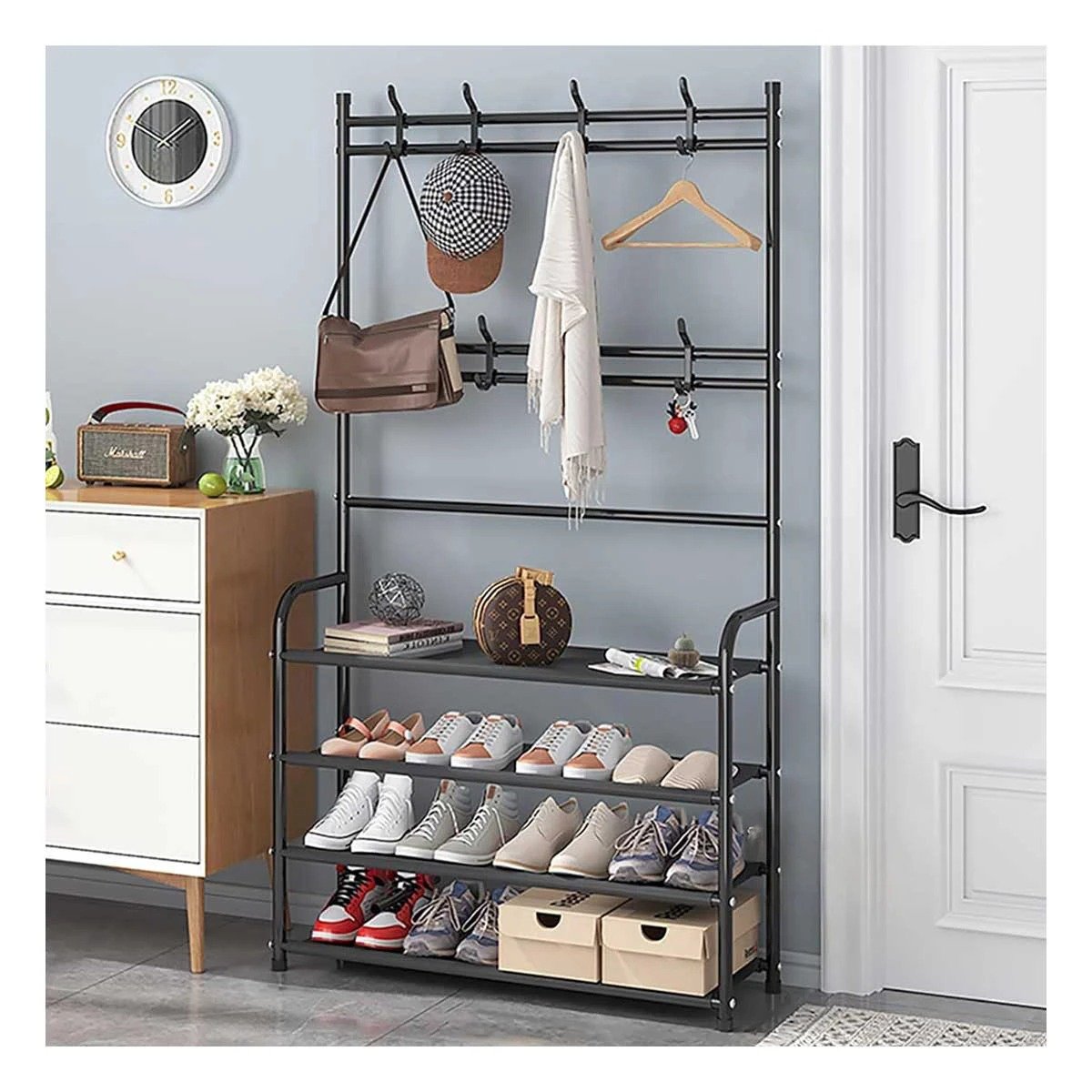 PACK6 MUEBLE CURVO CON ZAPATERA Y PERCHEROS NEGRO - 5