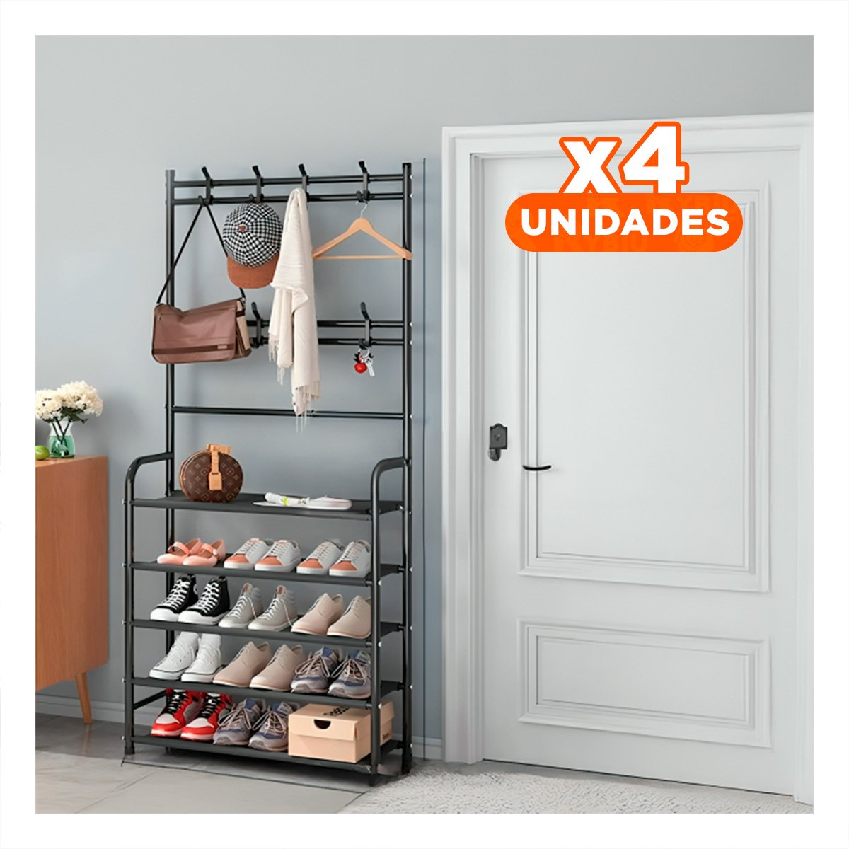 PACK4 SOPORTE COLGANTE VERTICAL PARA MANTENER CALZADO Y ORDEN 5 NIVELES NEGRO Y+REGALO STICKER - 1