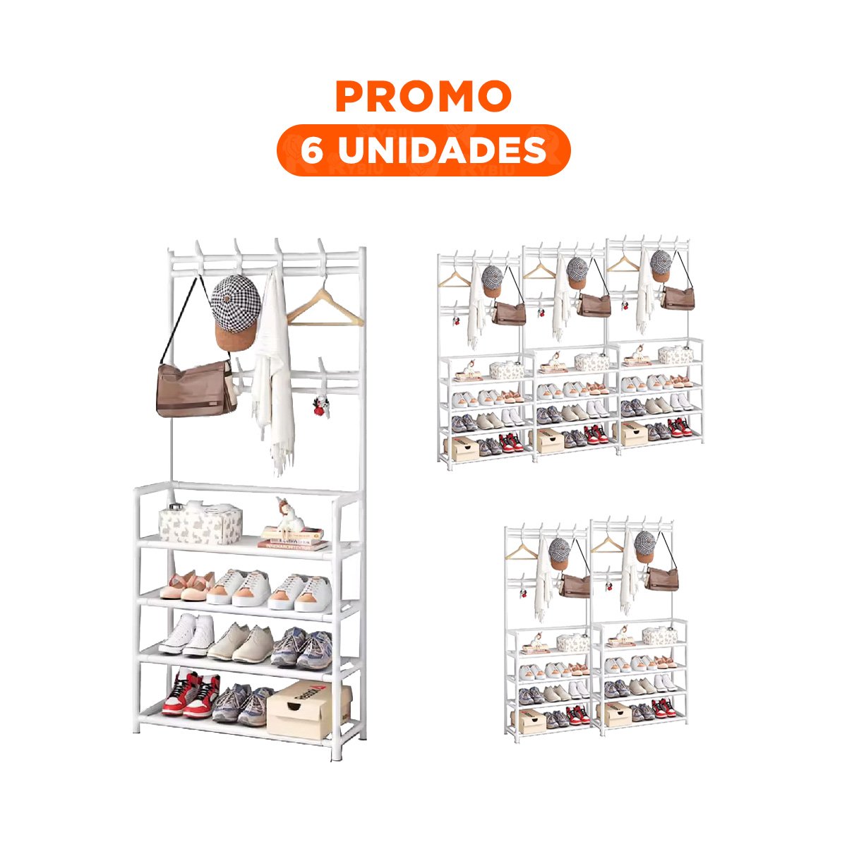 PACK6 SOLUCION ZAPATERO ORGANIZADOR CON PERCHEROS RECTO BLANCO PARA CASA Y+REGALO STICKER - 1