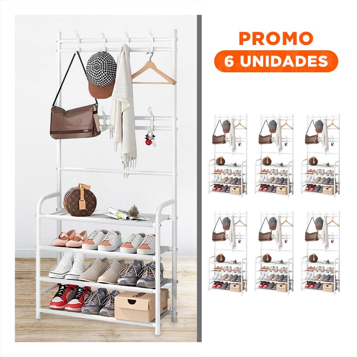 PACK6 EXHIBIDOR DE ZAPATOS CON PERCHEROS CURVOS BLANCO Y+REGALO STICKER - 1