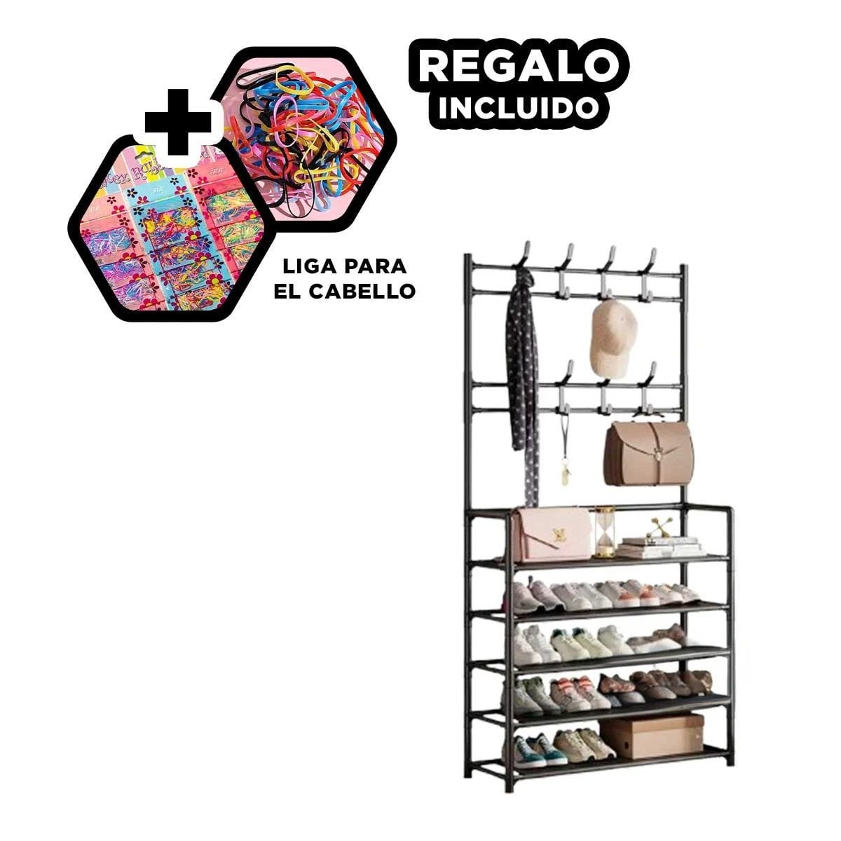ESTANTERIA ORGANIZADORA CON PERCHEROS RECTO COLOR NEGRO PARA DORMITORIO Y CASA Y+LIGAS REGALO - 2