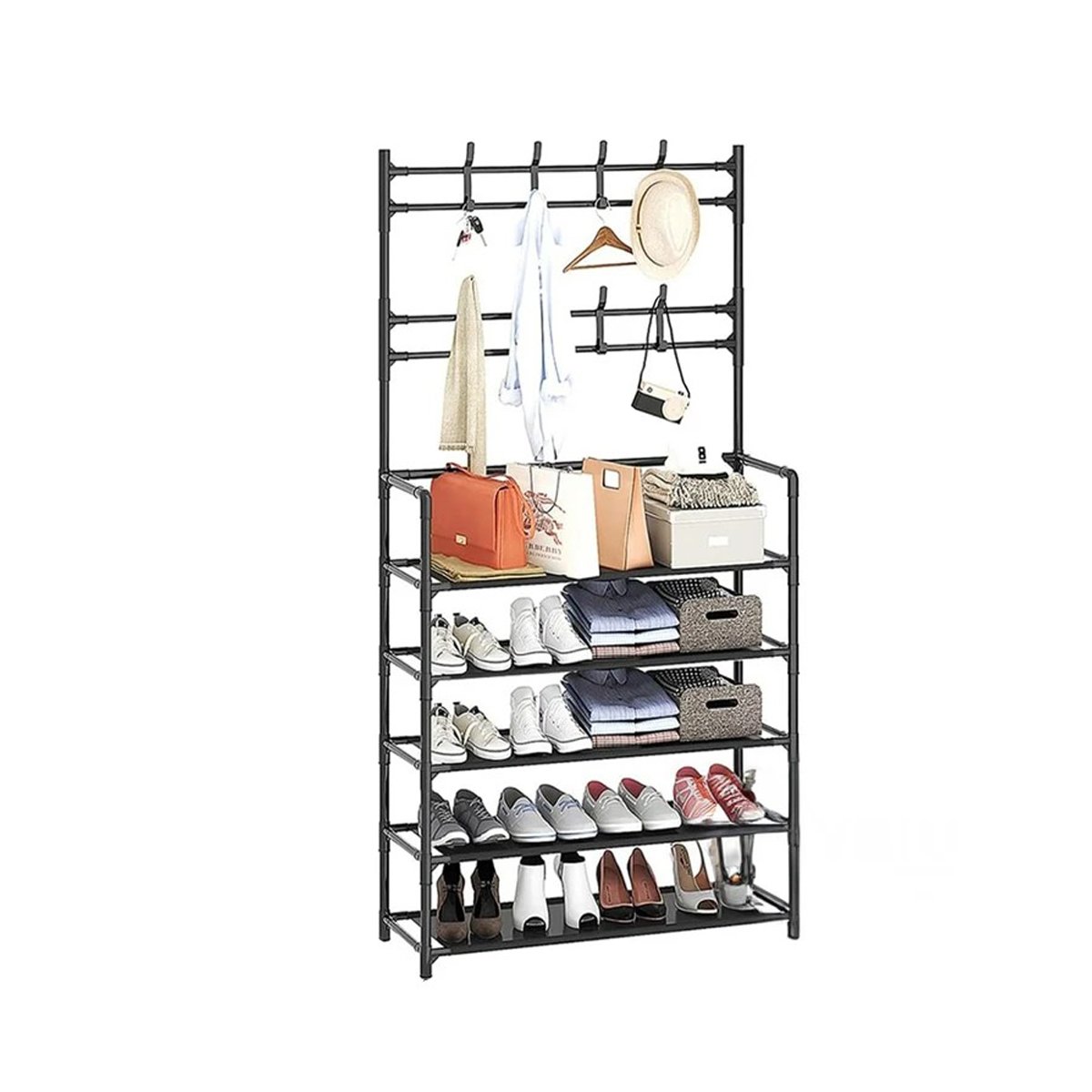 ESTANTERIA ORGANIZADORA CON PERCHEROS RECTO COLOR NEGRO PARA DORMITORIO Y CASA Y+LIGAS REGALO - 5