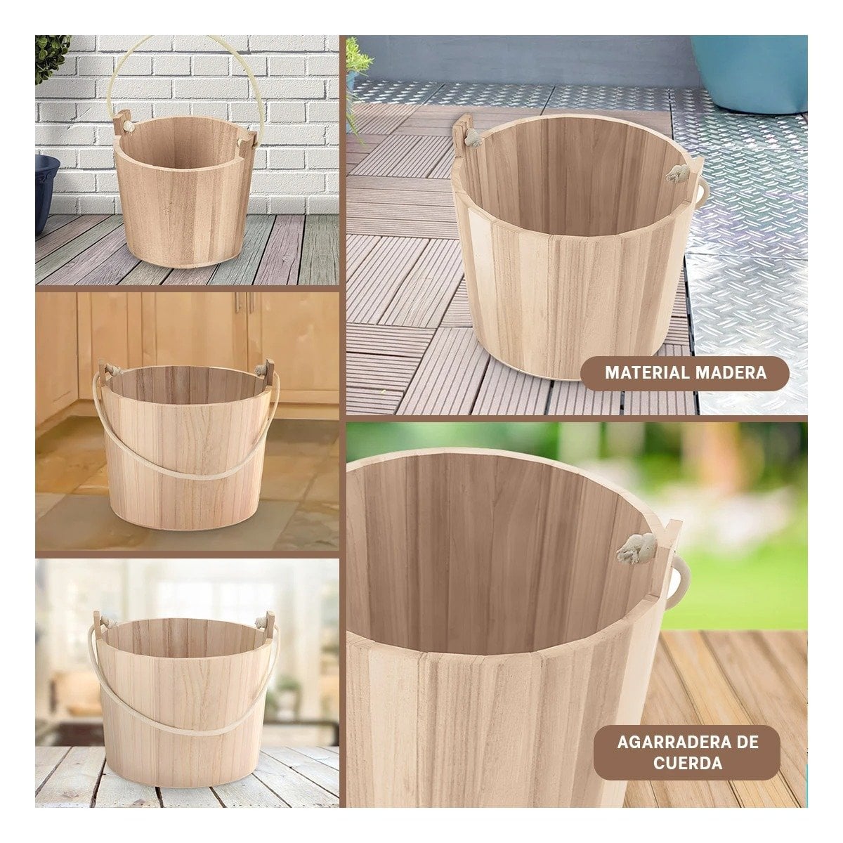 CONTENEDOR DE MADERA CON AGARRADERA DE CUERDA 16X16CM DE CALIDAD DE BOSQUE Y+LIGAS REGALO - 1